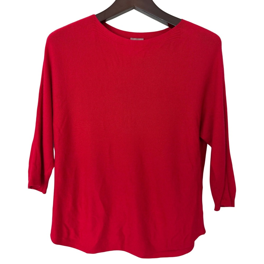 Chicos Red 3/4 Sleeve Textured Knit Sweater Top Womens Size 1/ M